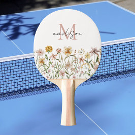 Mit Monogramm Wasserfarbe Wildblume Wiese Tischtennis Schläger