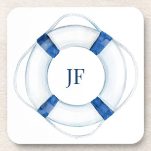 Mit Monogramm Wasserfarbenboot Lifebuoy Getränkeuntersetzer