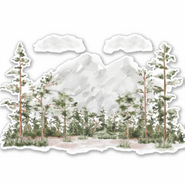 Mit Monogramm Wasserfarbengebirge und Wald Aufkleber (Vorderseite)