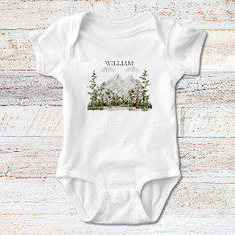 Mit Monogramm Wasserfarbengebirge und Wald Baby Strampler