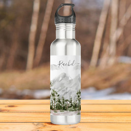 Mit Monogramm Wasserfarbengebirge und Wald Edelstahlflasche