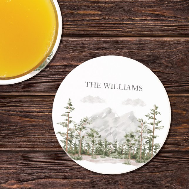 Mit Monogramm Wasserfarbengebirge und Wald Getränkeuntersetzer (In situ)