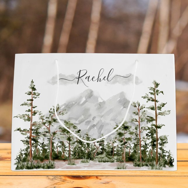 Mit Monogramm Wasserfarbengebirge und Wald Große Geschenktüte (In situ)