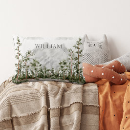 Mit Monogramm Wasserfarbengebirge und Wald Lendenkissen