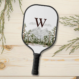 Mit Monogramm Wasserfarbengebirge und Wald Pickleball Schläger