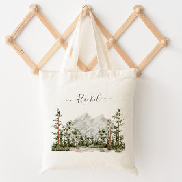 Mit Monogramm Wasserfarbengebirge und Wald Tragetasche