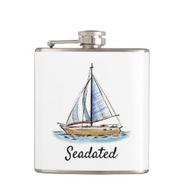 Mit Monogramm Wasserkolben mit Segelboot Flachmann