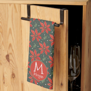 Mit Monogramm Watercolor Poinsettia Muster Geschirrtuch