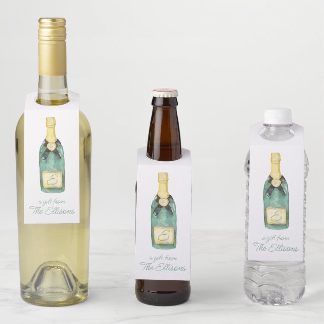 Mit Monogramm Watercolor Wein Flaschenanhänger (Beispiel)