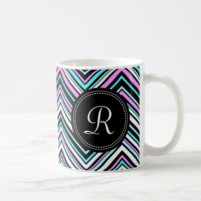 Mit Monogramm weibliches Stammmuster Zickzack Kaffeetasse (Rechts)