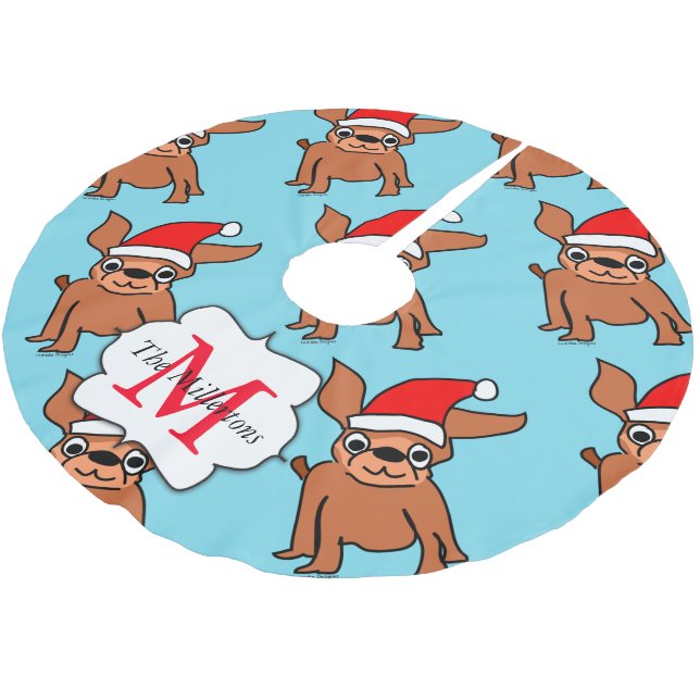 Mit Monogramm Weihnachten Chihuahua Polyester Weihnachtsbaumdecke (Schrägansicht)