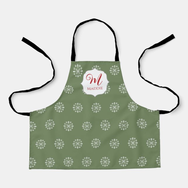 Mit Monogramm Weihnachten Niedlich Simple Snowflak Schürze (Vorderseite)