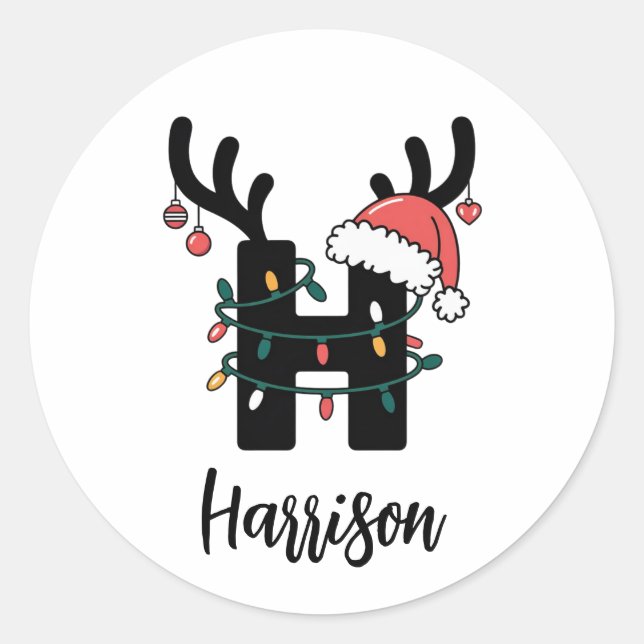 Mit Monogramm Weihnachten |Personalisierter Urlaub Runder Aufkleber (Vorderseite)