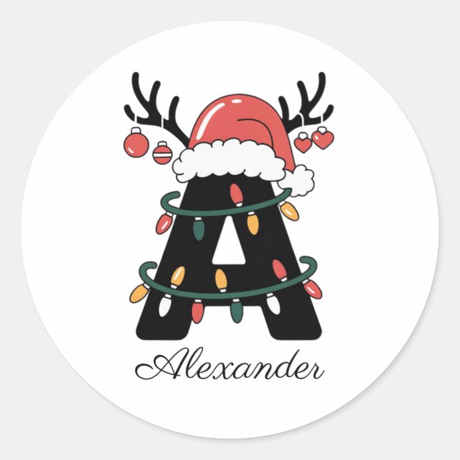 Mit Monogramm Weihnachten |Personalisierter Urlaub Runder Aufkleber (Vorderseite)