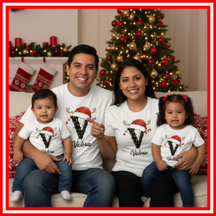 Mit Monogramm Weihnachtsantler-Weihnachtsmannmütze T-Shirt