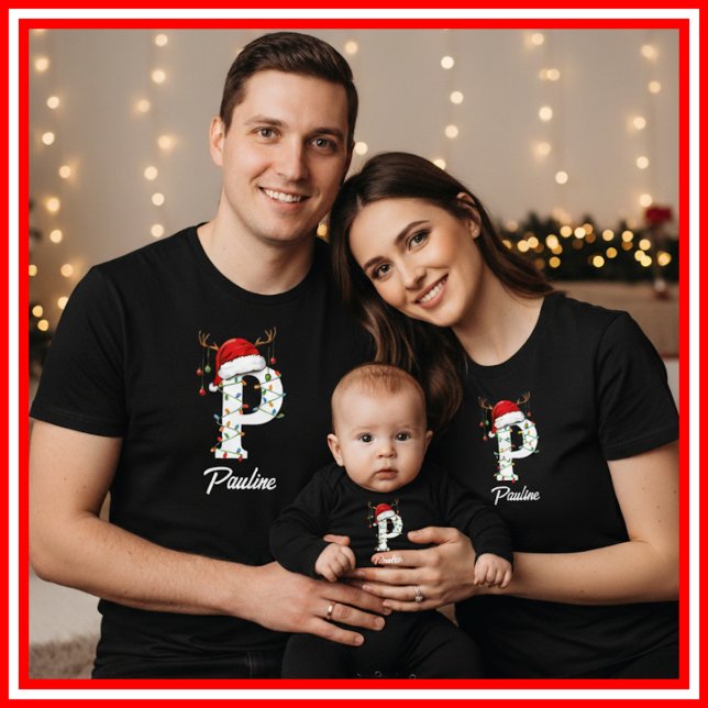 Mit Monogramm Weihnachtsantler-Weihnachtsmannmütze T-Shirt (Von Creator hochgeladen)