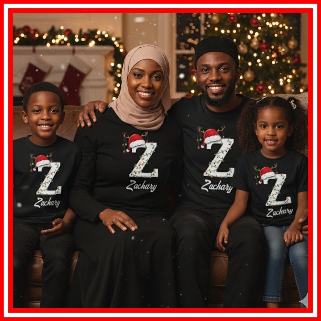 Mit Monogramm Weihnachtsantler-Weihnachtsmannmütze T-Shirt (Von Creator hochgeladen)