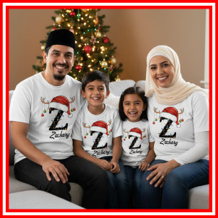 Mit Monogramm Weihnachtsantler-Weihnachtsmannmütze T-Shirt