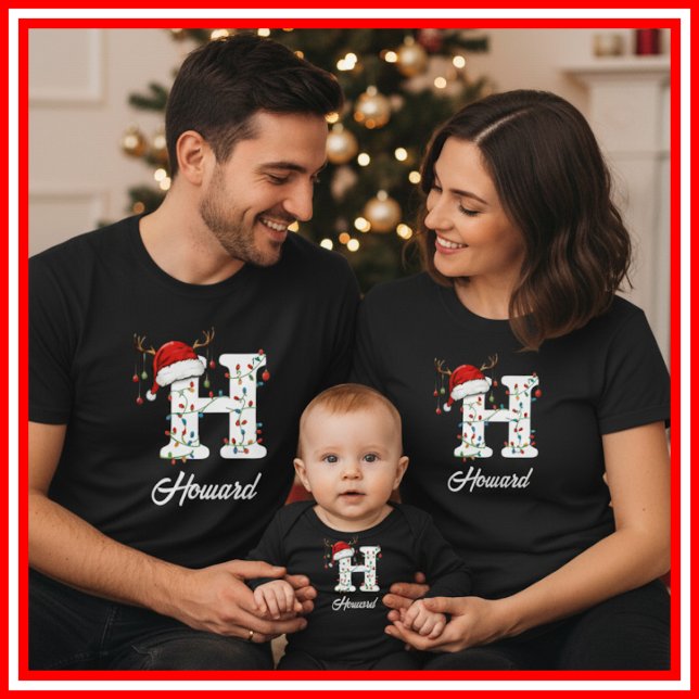 Mit Monogramm Weihnachtsantler-Weihnachtsmannmütze T-Shirt (Von Creator hochgeladen)