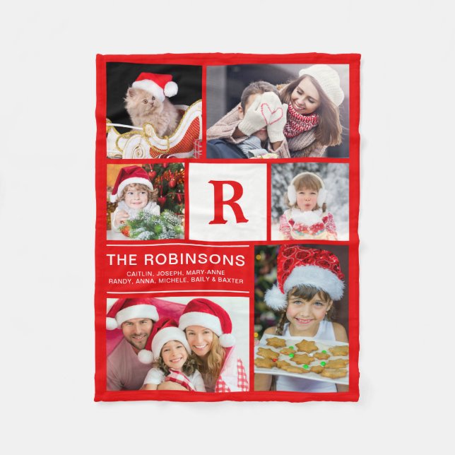 Mit Monogramm Weihnachtsfamilien-Foto-Collage Fleecedecke (Vorderseite)