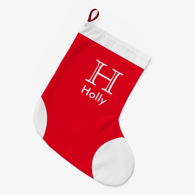Mit Monogramm Weihnachtsfeiertag - Personalisiert Großer Weihnachtsstrumpf (Vorderansicht (hängend))