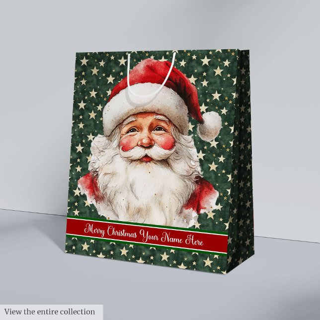 Mit Monogramm Weihnachtsgeschenktasche Vintager We Mittlere Geschenktüte (Monogrammed Christmas Gift Bag Vintage Santa Claus)