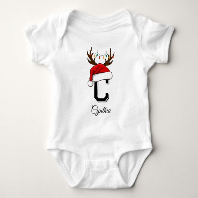 Mit Monogramm Weihnachtsmatte Baby Strampler (Vorderseite)