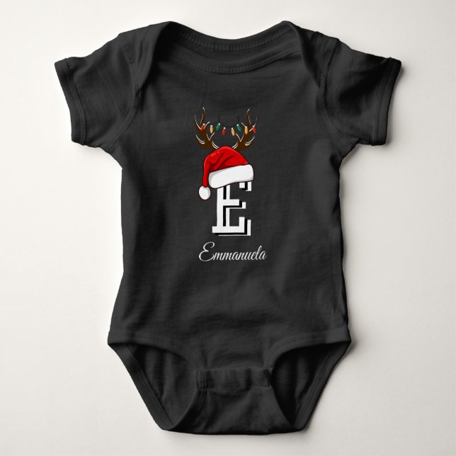 Mit Monogramm Weihnachtsmatte Baby Strampler (Vorderseite)
