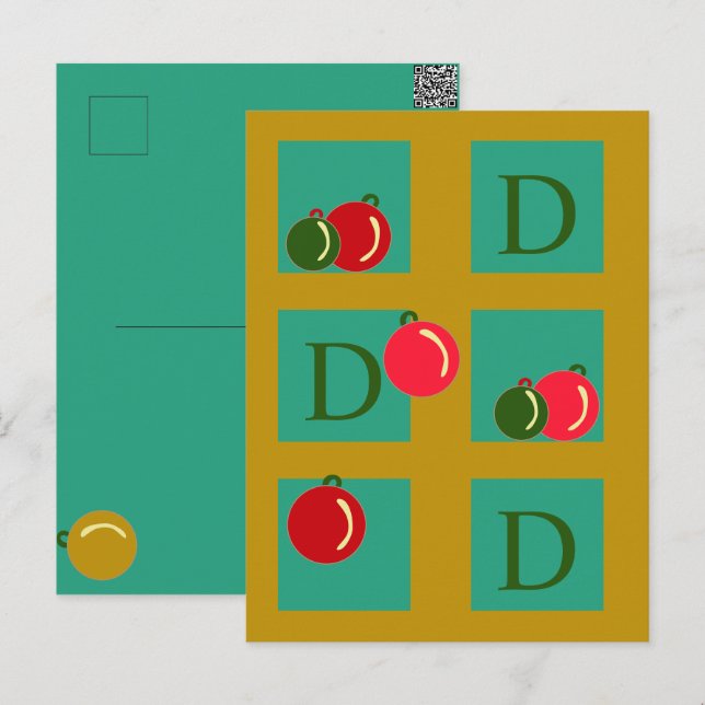 Mit Monogramm Weihnachtsschmuck, Rot, Grün, Gold Postkarte (Vorne/Hinten)