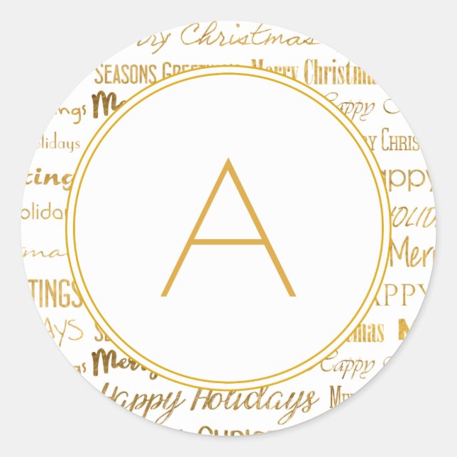 Mit Monogramm Weihnachtstypografie Trendy Runder Aufkleber (Vorderseite)