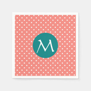 Mit Monogramm Weiß, Korallenrosa und Aquamariner P Serviette