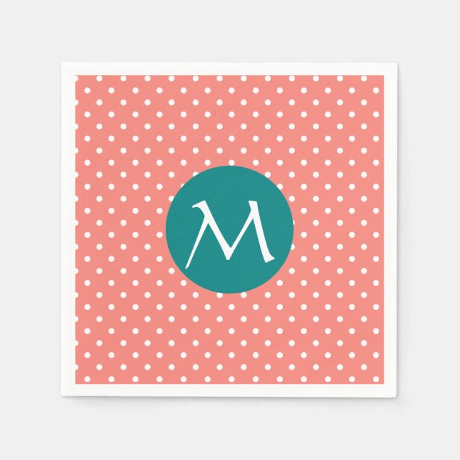 Mit Monogramm Weiß, Korallenrosa und Aquamariner P Serviette (Vorderseite)