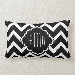 Mit Monogramm weiß und schwarz Zigzag Zickzack Lendenkissen