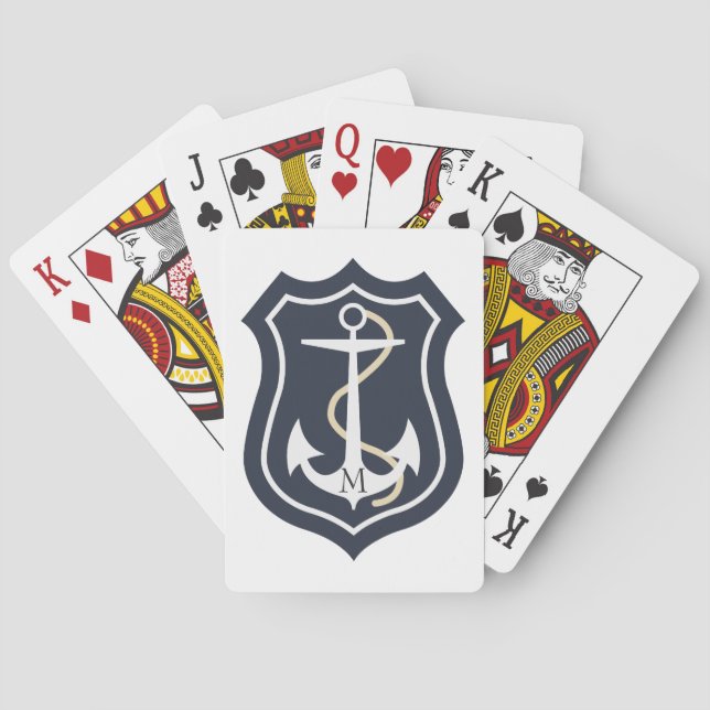 Mit Monogramm weißer Nautikanker Spielkarten (Rückseite)