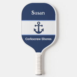 Mit Monogramm Weißer Navy-Blue-Anker Pickleball Schläger