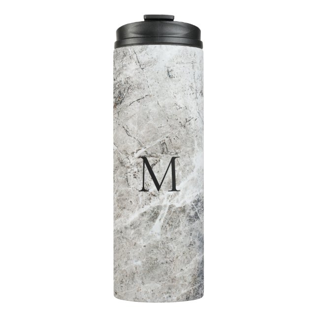 Mit Monogramm weißer und grauer Marmor Thermosbecher (Vorderseite)