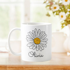 Mit Monogramm weißes Daisy Floral Doodle Kinder Ta Kaffeetasse