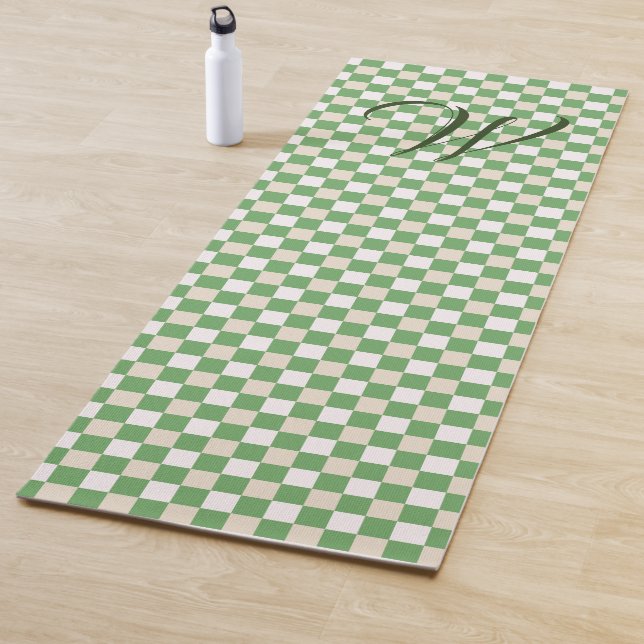 Mit Monogramm weißes, grünes und beigefarbenes Kar Yogamatte (Beispiel)