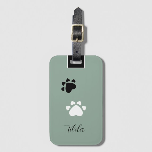 Mit Monogramm Welpenherzen Gepäckanhänger (Vorderseite Vertikal)