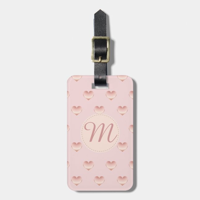 Mit Monogramm Wertvolle Rose Goldenes Herzmuster Gepäckanhänger (Vorderseite vertikal)