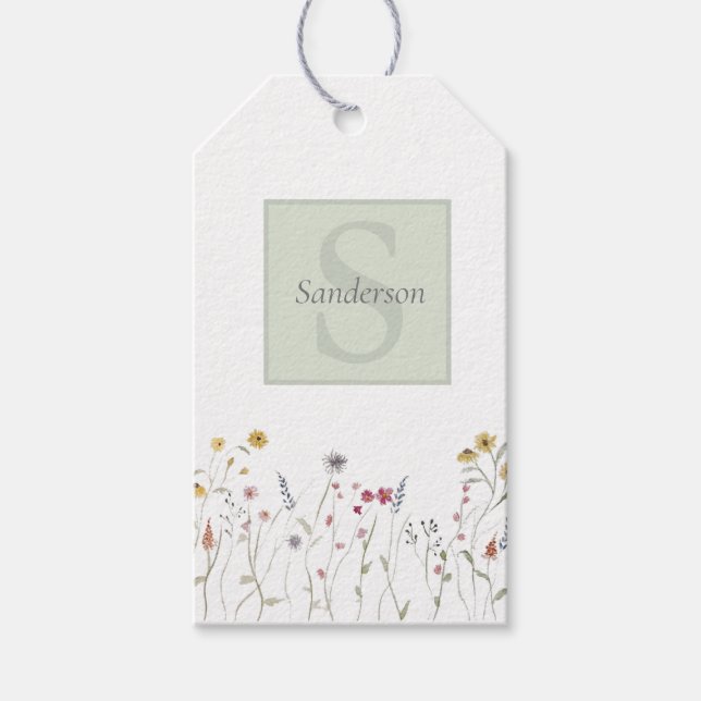 Mit Monogramm Whimsikfarben-Wildblume Geschenkanhänger (Vorderseite)