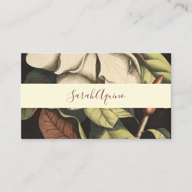 Mit Monogramm White Magnolia Floral Visitenkarte (Vorderseite)