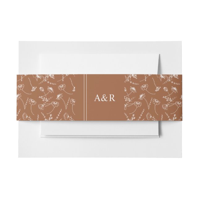 mit Monogramm Wildblume Sketch Burnt Orange Weddin Einladungsbanderole (Vorderseite Beispiel)