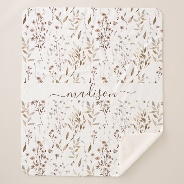 Mit Monogramm Winter Brown getrocknet florale bota Sherpadecke (Vorderseite)