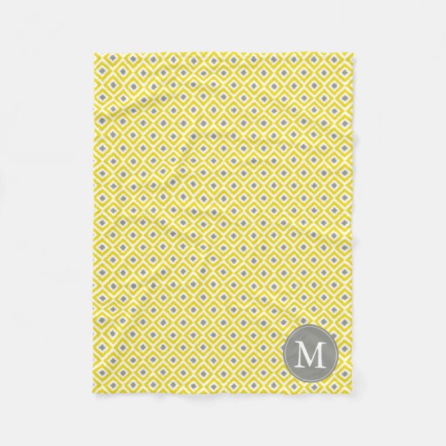 Mit Monogramm Yellow Greonds Ikat Pattern Fleecedecke (Vorderseite)