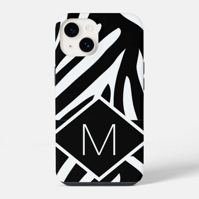 Mit Monogramm Zebra-Druckfarben iPhone 14 Hülle (Rückseite)