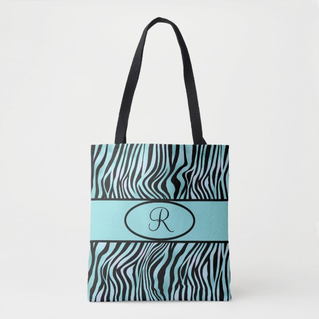 Mit Monogramm Zebrastreifen Türkis Aquamarin und S Tasche (Vorderseite)