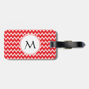 Mit Monogramm Zickzack Muster in Rot und Weiß Gepäckanhänger