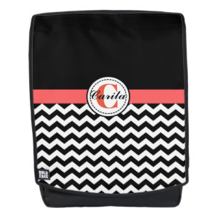 Mit Monogramm Zickzack Schwarz/Weiß-Rucksack Rucksack