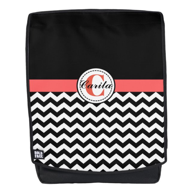 Mit Monogramm Zickzack Schwarz/Weiß-Rucksack Rucksack (Vorderseite)
